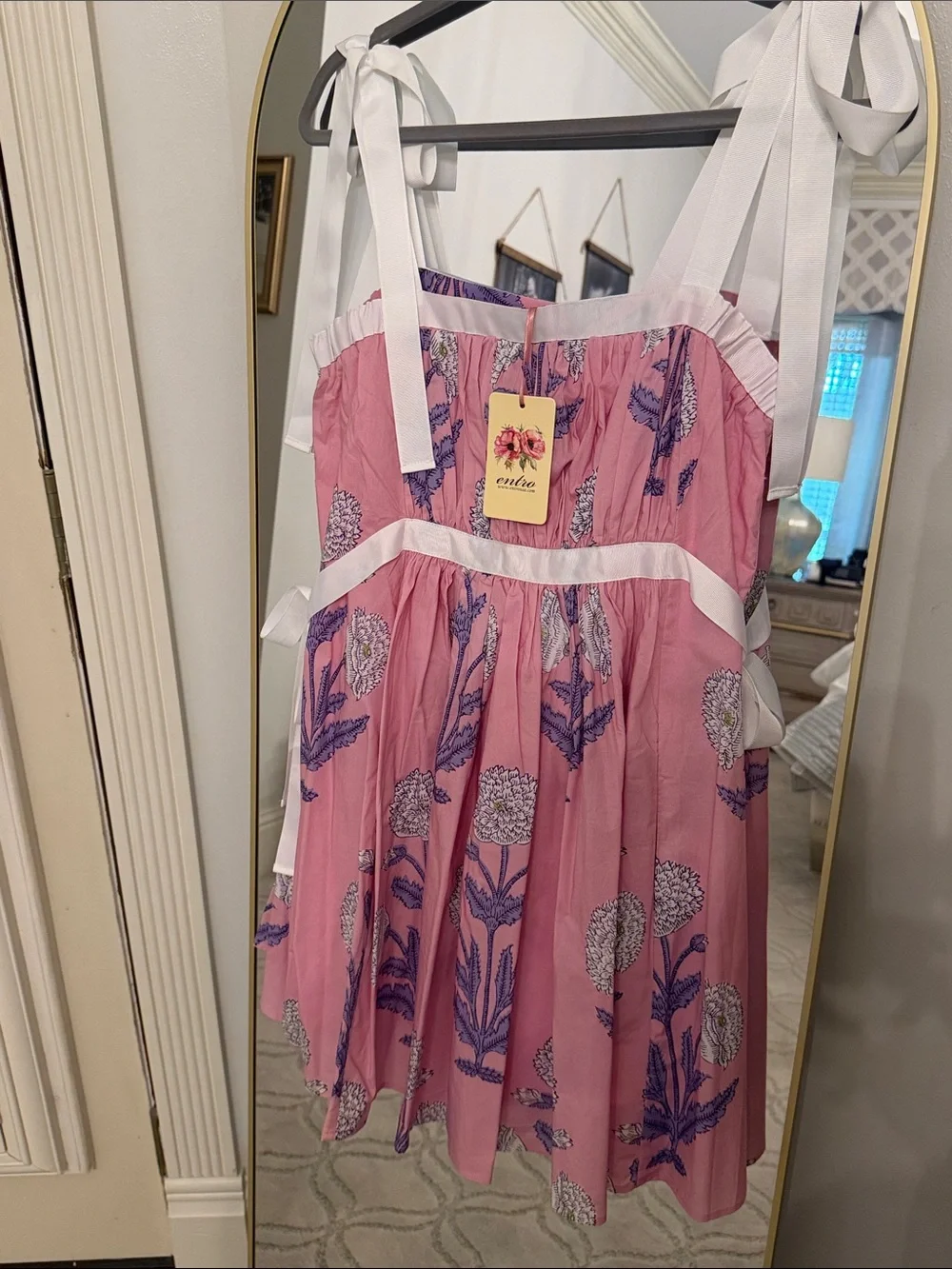 Entro Pink Floral Tie-Shoulder Sundress with Purple Botanicals